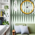 Papier peint vert design géométrique vintage pour salon Chevron Promotion