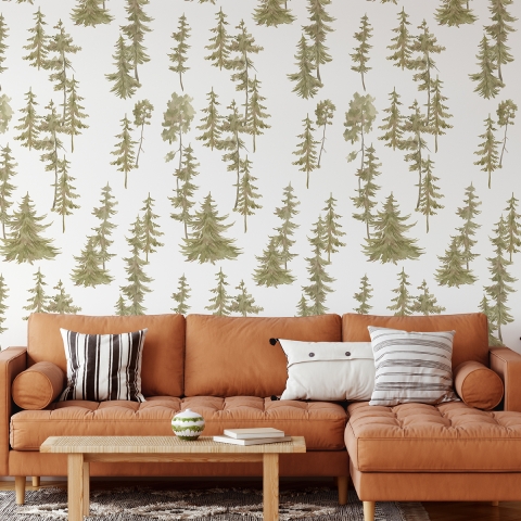 Papier peint adhésif forêt pour salon entrée Pini Verdi Promotion