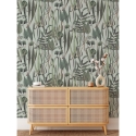 Papier peint salon avec plantes et feuilles jungle Botanica Verde Réductions