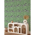 Papier peint vert adhésif pour chambre avec motif zèbres Offre