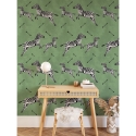 Papier peint vert adhésif pour chambre avec motif zèbres Remises