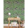 Papier peint vert adhésif pour chambre avec motif zèbres Remises