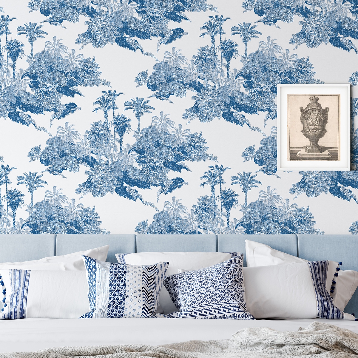 Papier peint vintage forêt blanc et bleu Toile de Jouy Blu Promotion Papier peint vintage forêt blanc et bleu Toile de Jouy Blu Promotion