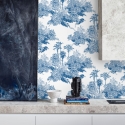 Papier peint vintage forêt blanc et bleu Toile de Jouy Blu Vente