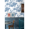 Papier peint vintage forêt blanc et bleu Toile de Jouy Blu Réductions