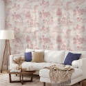 Papier peint vintage avec paysages roses pour salon Toile de Jouy Rosa Promotion