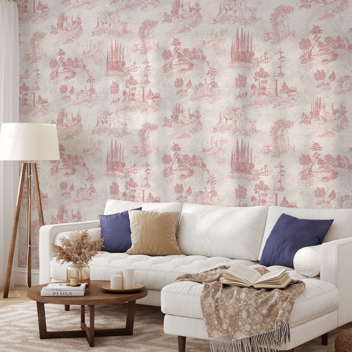 Papier peint vintage avec paysages roses pour salon Toile de Jouy Rosa Promotion Papier peint vintage avec paysages roses pour salon Toile de Jouy Rosa Promotion