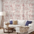 Papier peint vintage avec paysages roses pour salon Toile de Jouy Rosa Promotion
