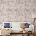 Papier peint vintage avec paysages roses pour salon Toile de Jouy Rosa Offre