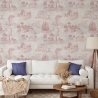 Papier peint vintage avec paysages roses pour salon Toile de Jouy Rosa Offre