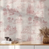 Papier peint vintage avec paysages roses pour salon Toile de Jouy Rosa Réductions