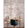 Papier peint vintage avec paysages roses pour salon Toile de Jouy Rosa Remises