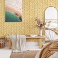 Papier peint adhésif vintage pour salon Géométrique Jaune Promotion
