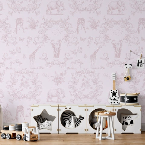 Papier peint floral avec animaux pour chambre d'enfant Rose Vittorienne Promotion