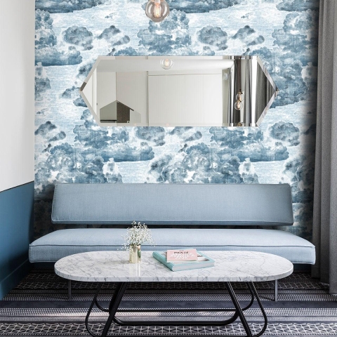 Papier peint bleu ciel pour salon et chambre Nuvole Vintage Promotion