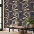 Papier peint plantes nature jungle fond bleu Giungla Botanica Promotion