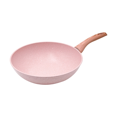 Poêle 28cm antiadhésive wok effet granit rose Bisetti Stonerose Promotion