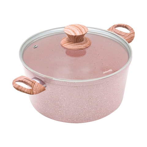 Casserole 24 cm antiadhésive rose effet granit avec couvercle Stonerose Promotion