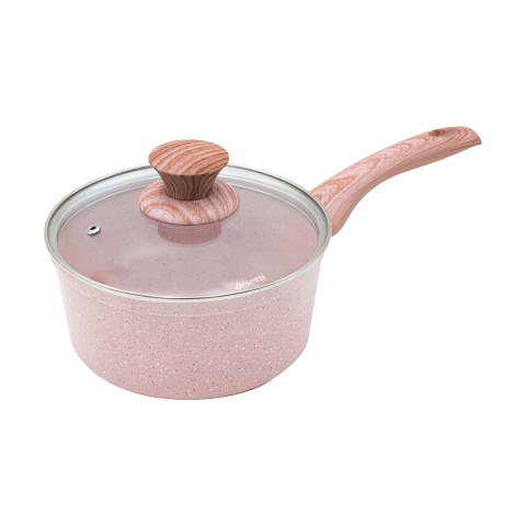 Casserole 18cm en aluminium avec couvercle granite rose Bisetti Stonerose Promotion