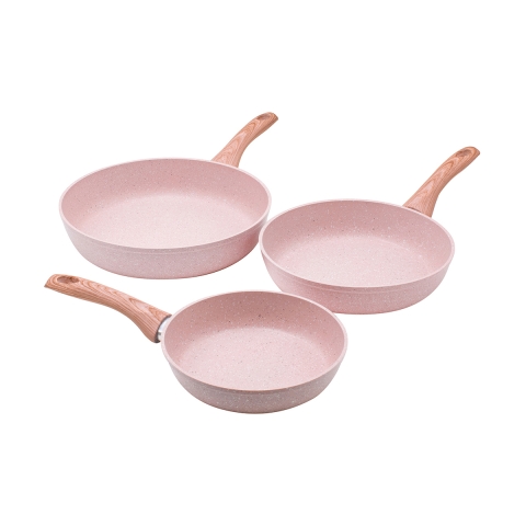 Ensemble de 3 poêles en aluminium antiadhésives effet granit rose Stonerose Promotion