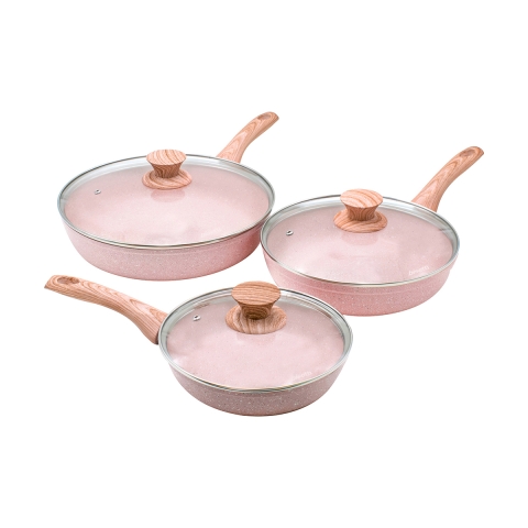 Ensemble de 3 poêles antiadhésives en aluminium effet granit rose Stonerose Promotion