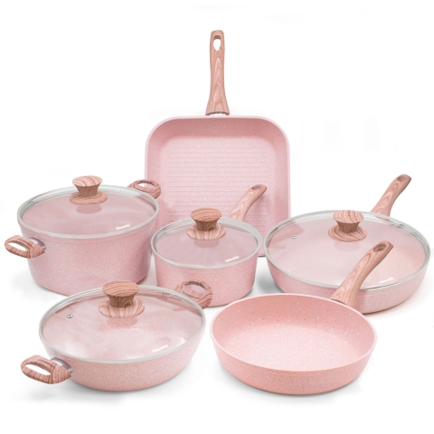 Batterie de cuisine induction 10 pièces effet granit rose Stonerose Promotion