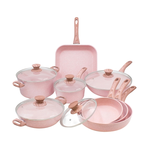 Set de casseroles et poêles antiadhésives 13 pièces granite rose Stonerose Promotion