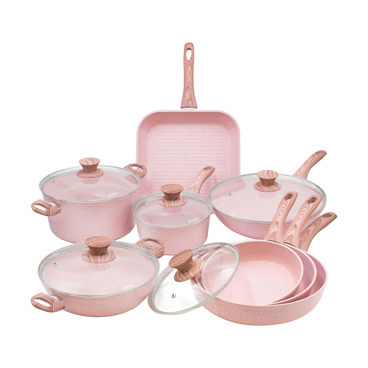 Set de casseroles et poêles antiadhésives 13 pièces granite rose Stonerose Promotion