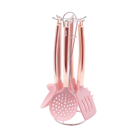 Set de 6 ustensiles de cuisine en métal rose et silicone Bisetti Stonerose Promotion