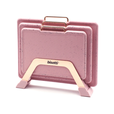 Ensemble de 3 planches à découper en plastique effet granit rose Bisetti Stonerose Promotion