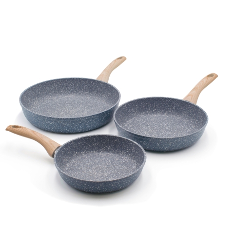 Set de 3 poêles en aluminium antiadhésif avec manche en bois Pierre Gourmet Promotion