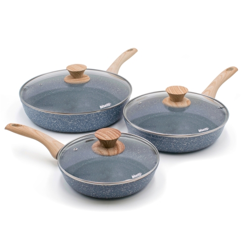 Set de 3 poêles en aluminium antiadhésif avec couvercle Pierre Gourmet Promotion