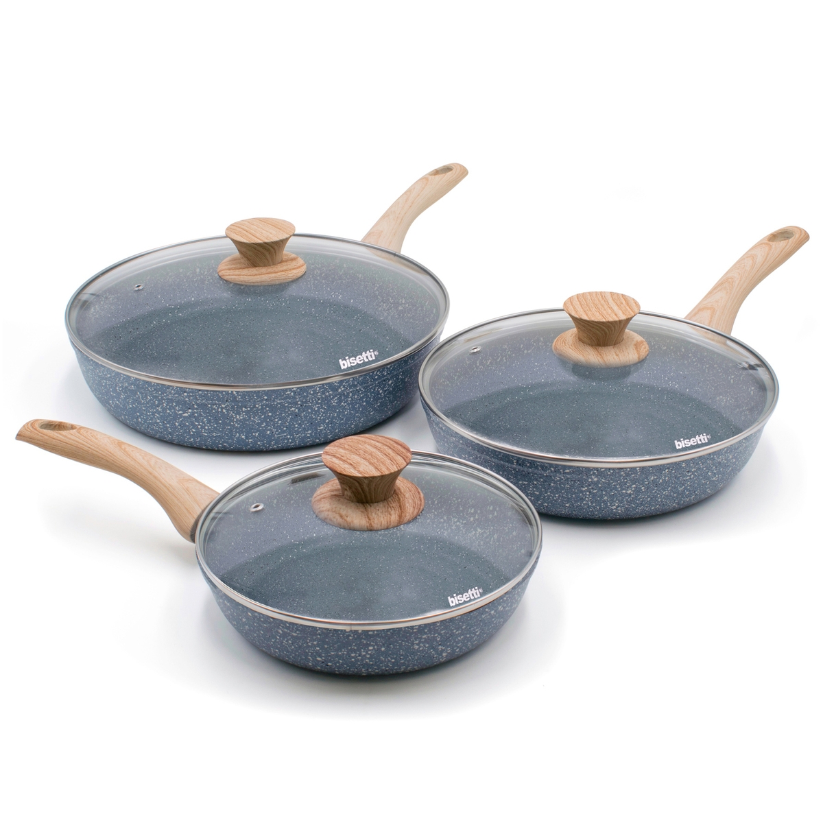 Set de 3 poêles en aluminium antiadhésif avec couvercle Pierre Gourmet Promotion Set de 3 poêles en aluminium antiadhésif avec couvercle Pierre Gourmet Promotion