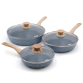 Set de 3 poêles en aluminium antiadhésif avec couvercle Pierre Gourmet Promotion