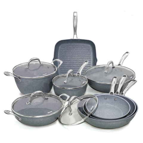 Batterie 13 pièces poêles grill antiadhésives Bisetti Pierre Gourmet Promotion