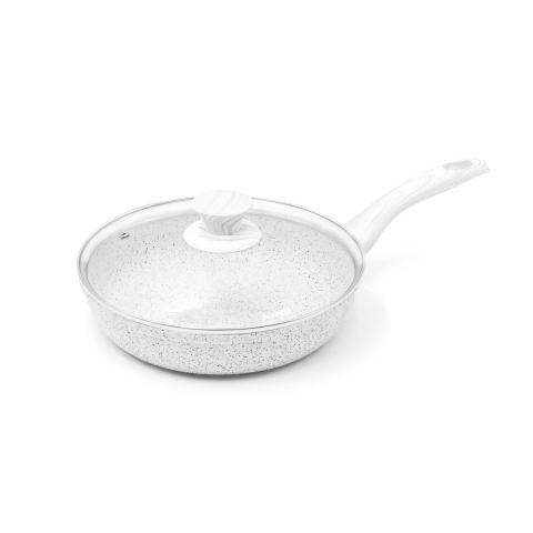 Poêle antiadhésive en aluminium 24cm avec manche en bois blanc Stonewhite Promotion
