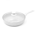Poêle antiadhésive 28cm avec couvercle et manche en bois blanc Stonewhite Promotion