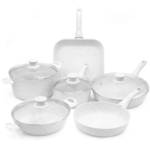 Ensemble de 10 pièces casseroles et poêles en aluminium antiadhésif Bisetti Stonewhite Promotion
