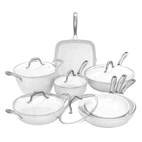 Batterie 13 pièces poêles casserole grill antiadhérente Stonewhite Promotion