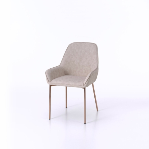 Ensemble de 4 chaises modernes avec accoudoirs en similicuir beige pour cuisine Nath Promotion