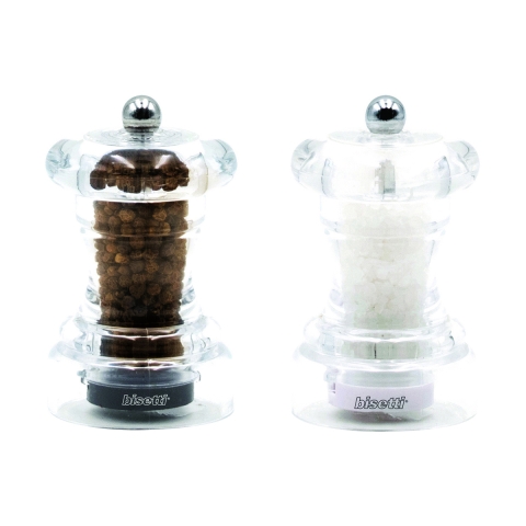 Ensemble moulin sel et poivre transparent manuel 10cm Bisetti Promotion