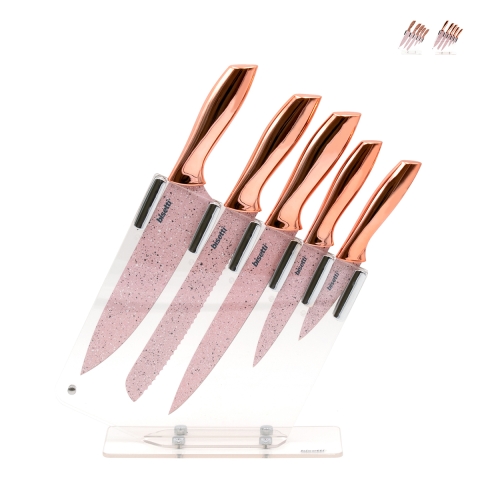 Ensemble de 5 couteaux en acier inoxydable avec bloc transparent Bisetti Stonerose Promotion