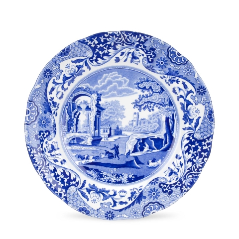 Set de 4 assiettes plates moyennes en terre cuite décorée style anglais Blue Italian Promotion