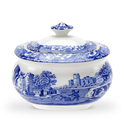 Sucrier avec couvercle en terre cuite décorée style anglais Blue Italian Promotion