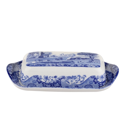 Beurrier en terre cuite décoré style anglais Blue Italian Promotion