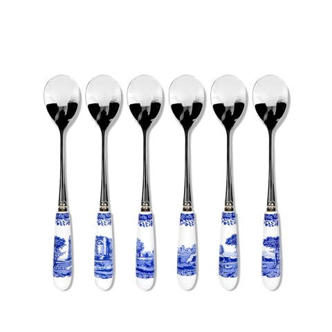 Ensemble de 6 cuillères à café en acier et céramique style anglais Blue Italian Promotion