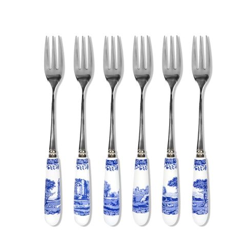 Lot de 6 fourchettes à dessert en acier et céramique style anglais Blue Italian Promotion