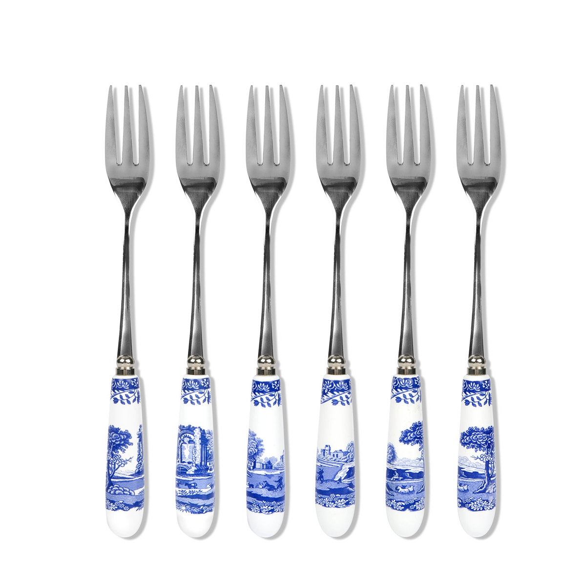 Lot de 6 fourchettes à dessert en acier et céramique style anglais Blue Italian Promotion