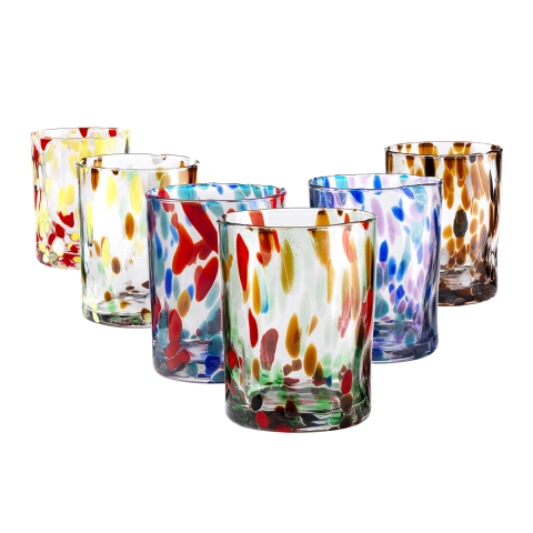 Lot de 6 verres à eau 10cm en verre coloré design créatif Banderoles Promotion