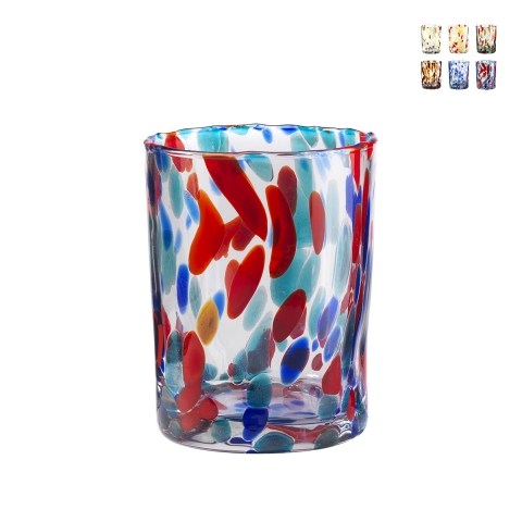 Set de 6 verres à eau en verre coloré design créatif 10cm Banderoles Promotion